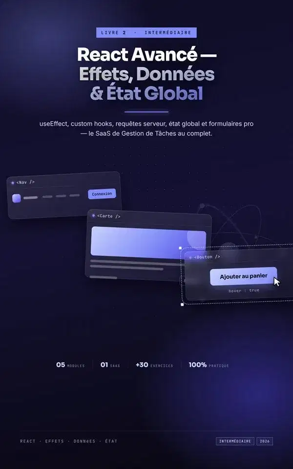 Couverture React Avancé : Effets, Données & État Global