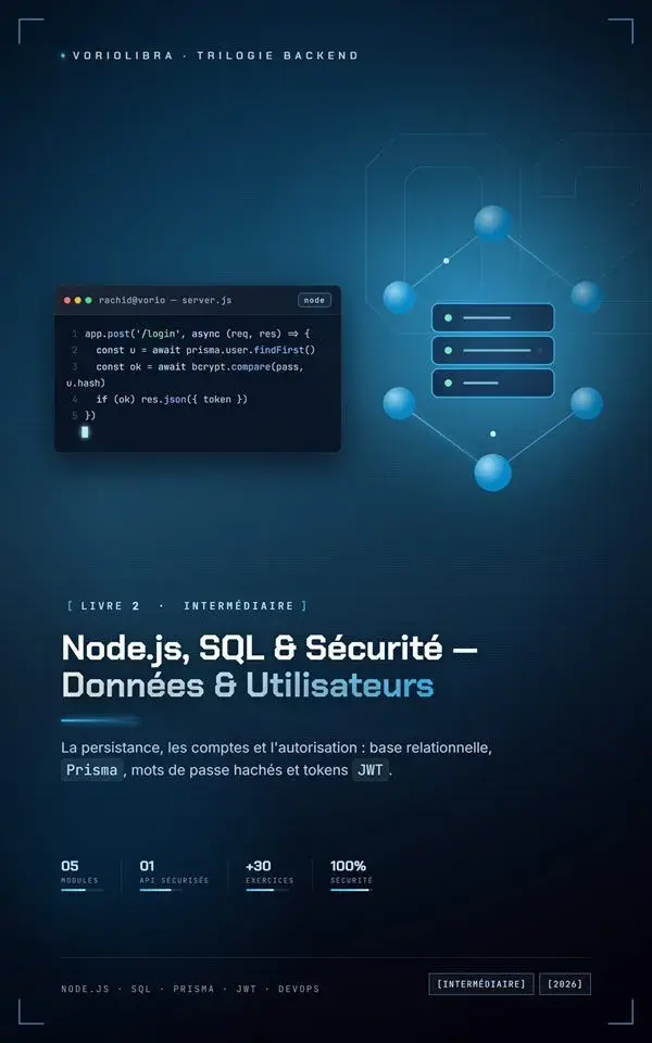 Couverture Node.js, SQL & Sécurité : Données & Utilisateurs